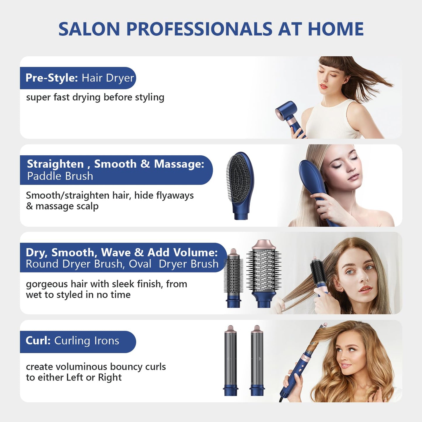 Full packaging view of the imported Miracomb professional six in one hair multi-styler kit.