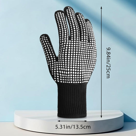 Two pack professional heat proof glove mitts laid flat on a neutral background.