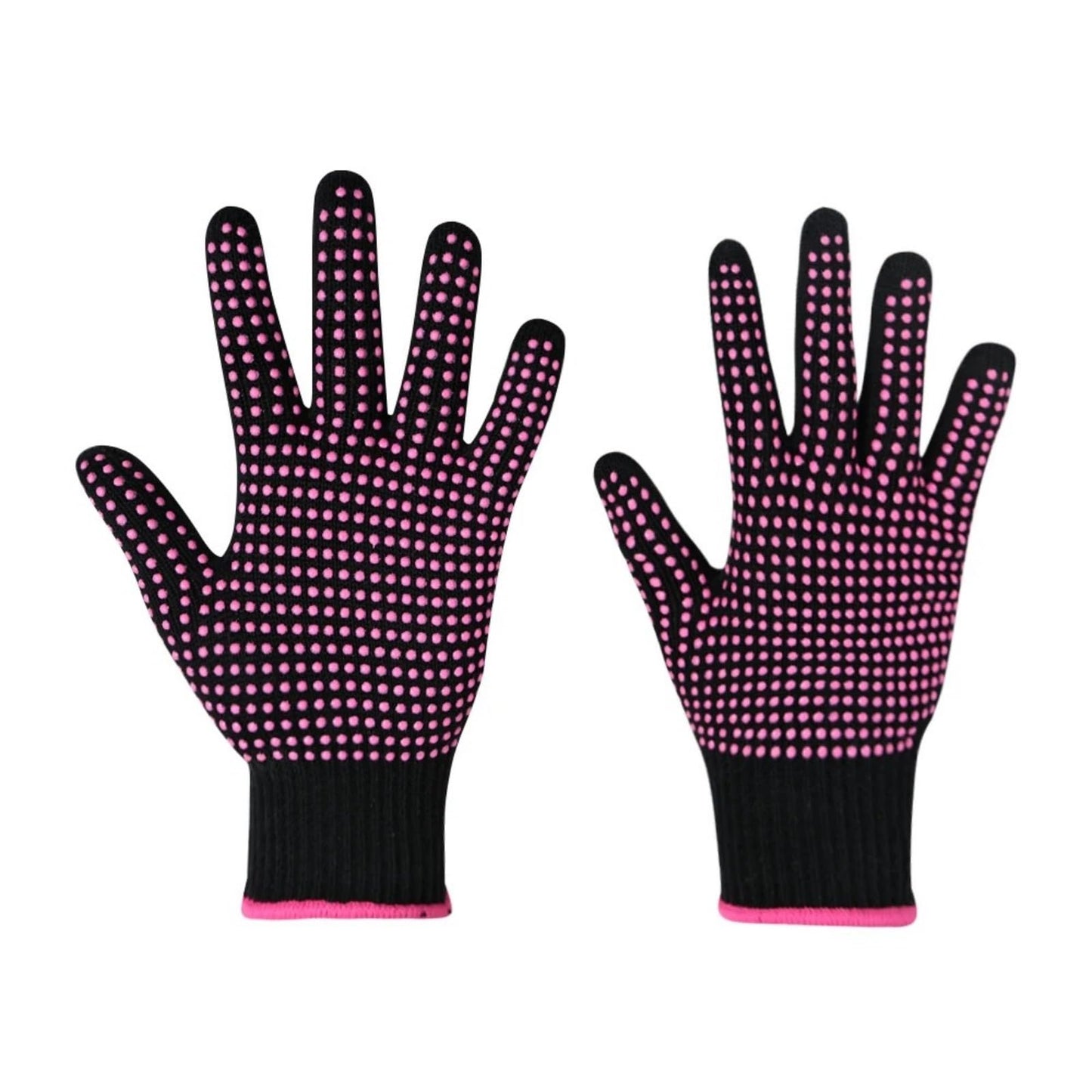 AnLipro high temperature resistant glove being used safely alongside a hot flat iron tool for hair straightening