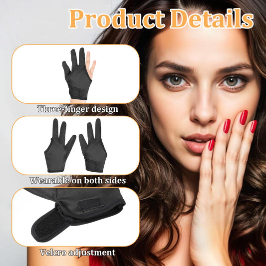Black professional curling iron barber glove with adjustable wrist strap close up.