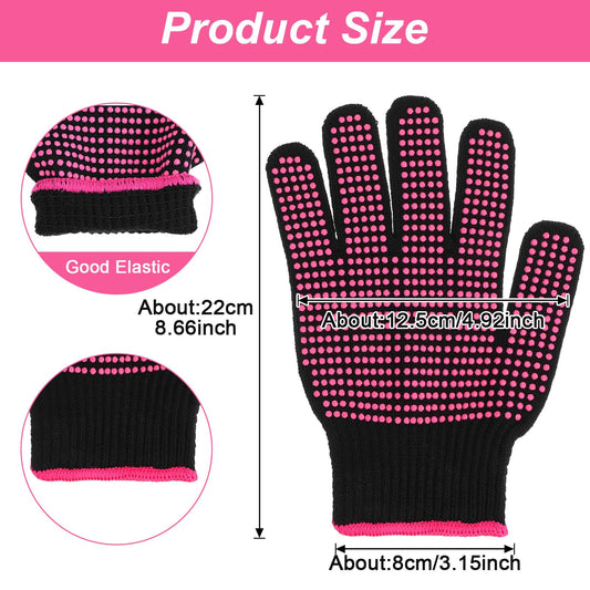 Two piece hair styling gloves displayed flat to highlight the universal five finger design.