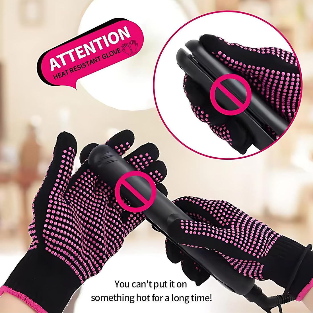 Close-up view of the double-sided thermal protection texture on the hair styling sublimation gloves.