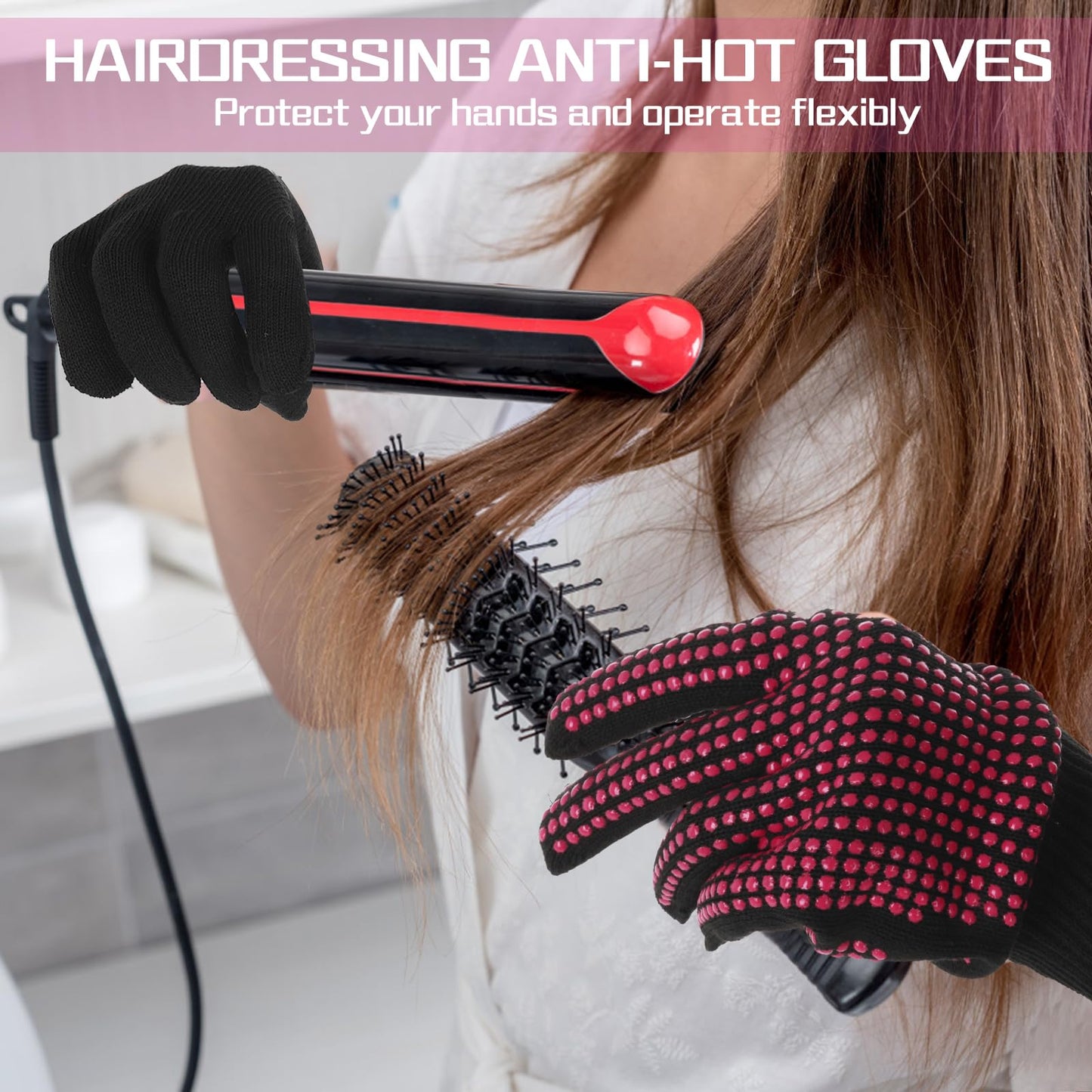 Authentic imported Dimeho heat proof styling mitts packaging contents.