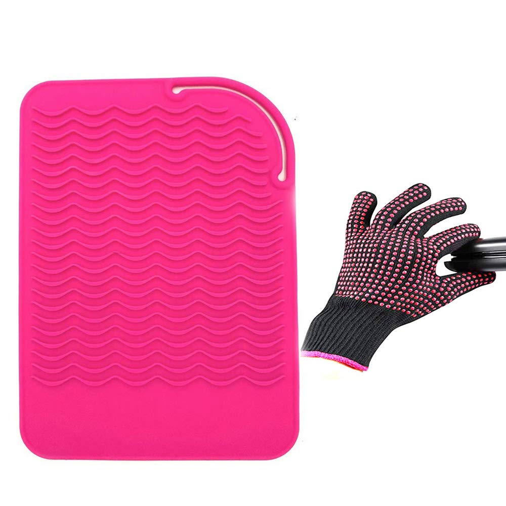 AFT90 professional heat blocking glove being worn during a hair curling routine.