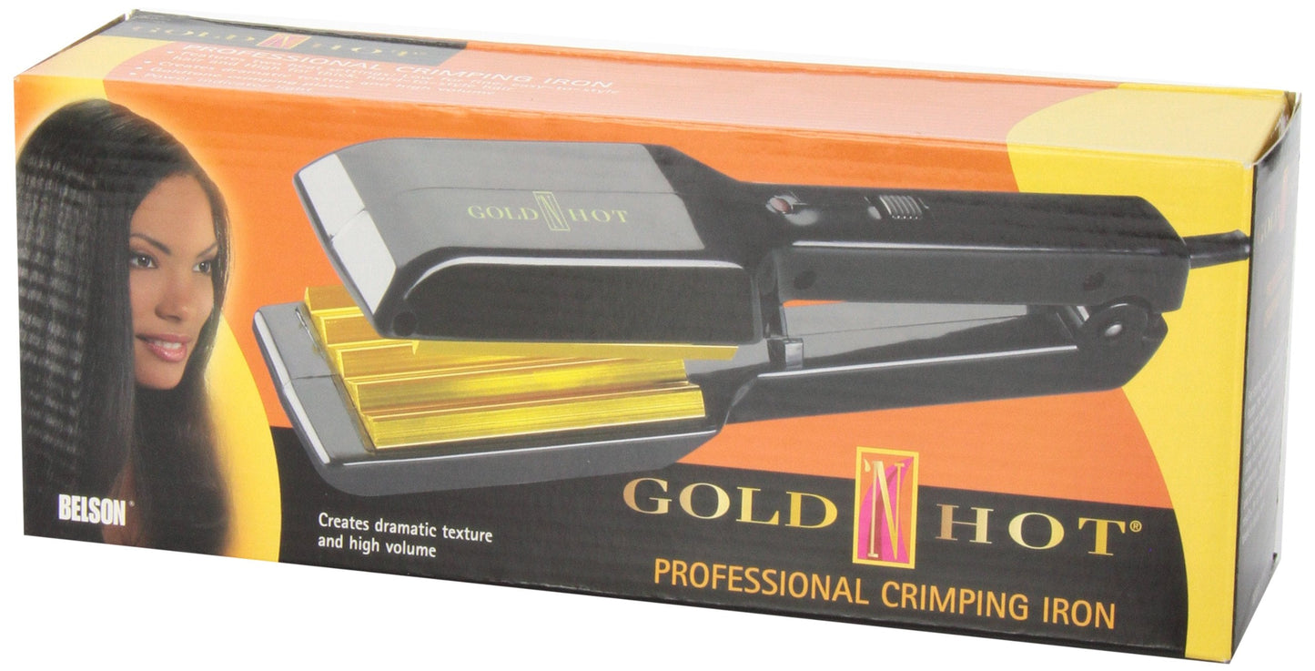Gold N Hot volume building ceramic hair styling tool angled view highlighting the deep crimping grooves on the plate surface.