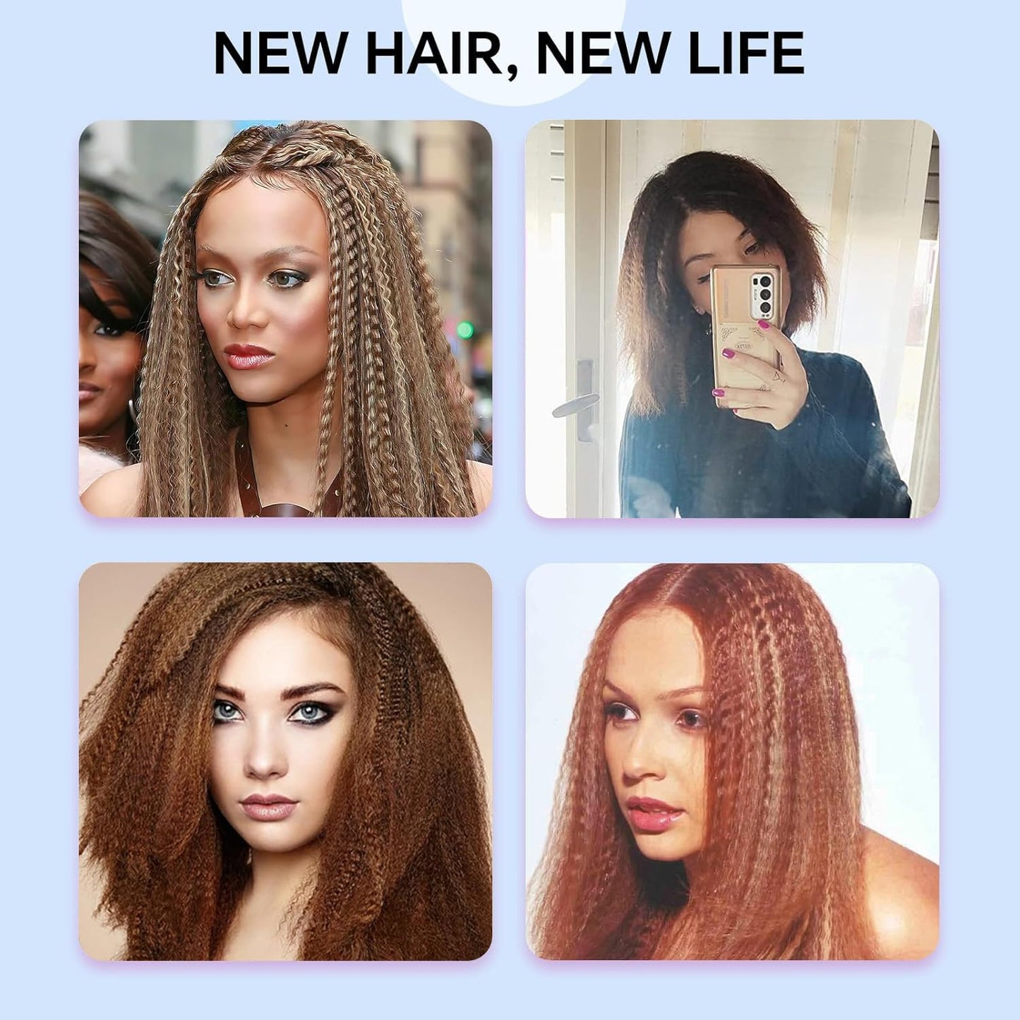 Lifestyle shot of the wide plate hair crimper next to styled, voluminous hair showing the final textured look.