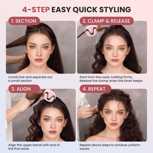 Side angle of the 32mm Rovy Wave curling iron showcasing the clamp mechanism and cool tip design.