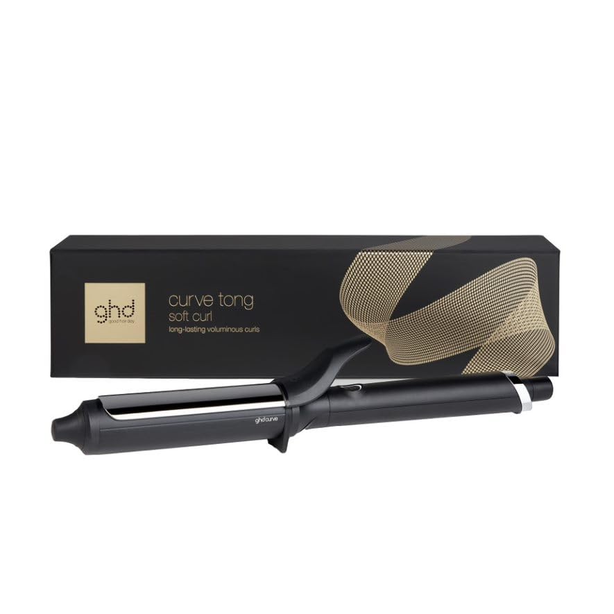Ghd Curve hair curling iron being held at an angle to display the professional length swivel cord attachment.
