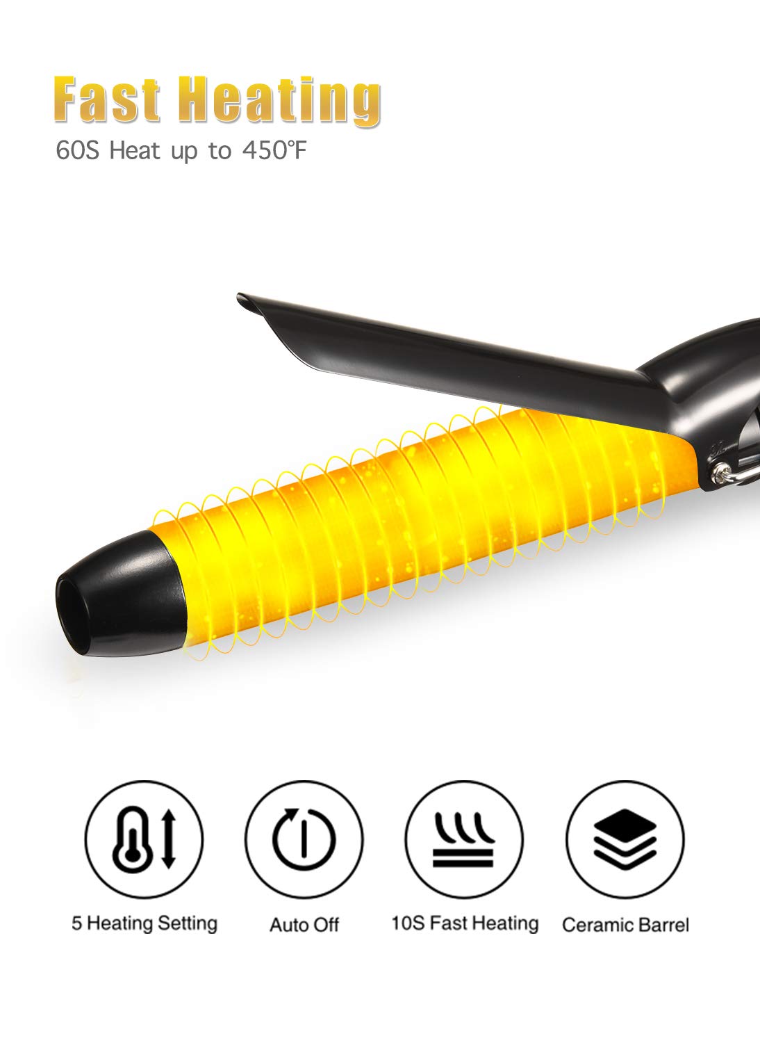 LANVIER automatic shut off curling iron unboxed showing the full retail packaging view.