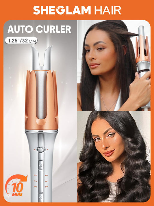 SHEGLAM automatic rotating hair curler control buttons and temperature indicator display