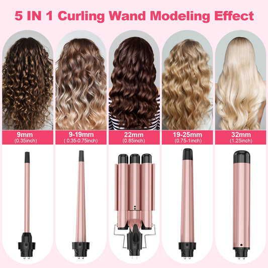Ushow ceramic tourmaline hair curler set in pink and black