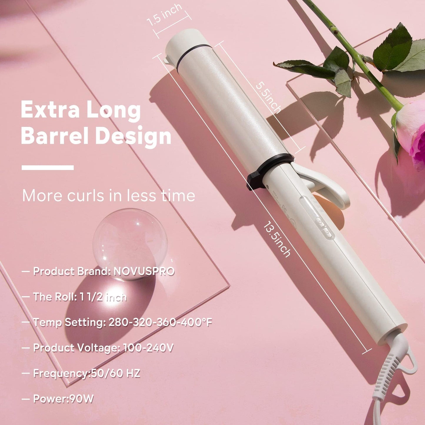 Novuspro ceramic tourmaline curling iron showing anti scald tip