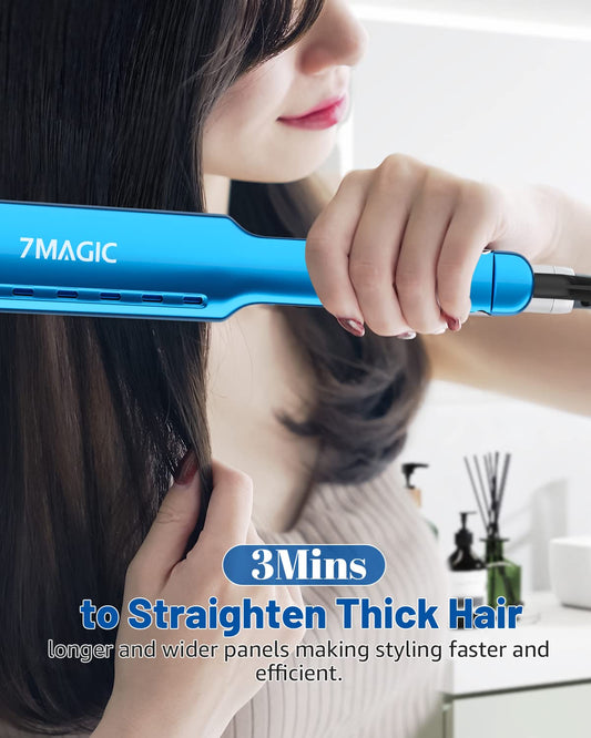 Close up of 1.7 inch wide titanium plates on 7MAGIC flat iron
