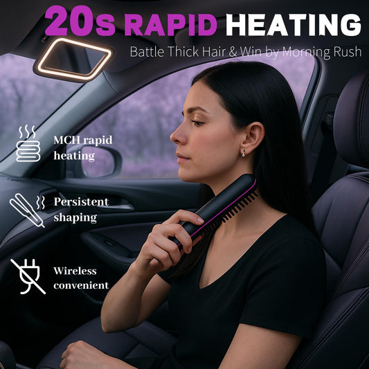 Bordeag cordless hair straightener brush showing digital LCD display