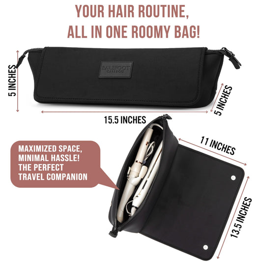Barefoot Caribou bag unfolded as a heat resistant mat for flat irons