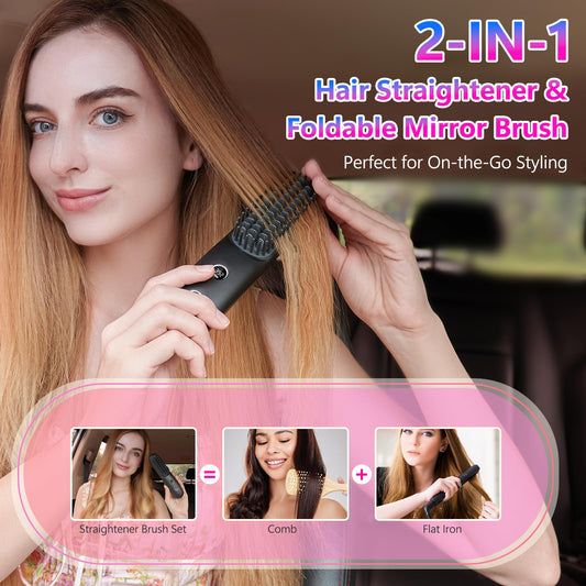 Front view of Studlly portable mini hair straightening brush