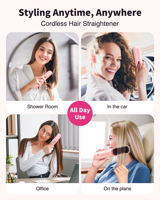 Bopcal portable straightening brush in powder pink color