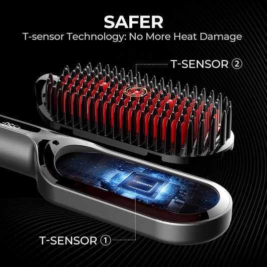 Tymo Ionic Plus straightening brush showing digital display