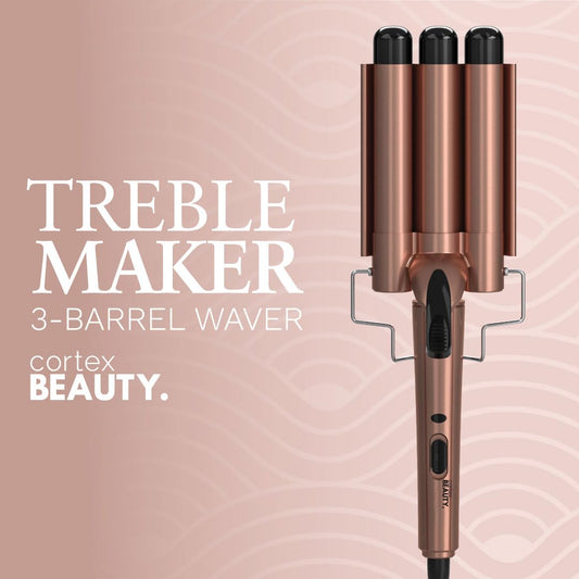 Cortex Beauty TrebleMaker professional hair waver tool showcasing the built-in safety stand.