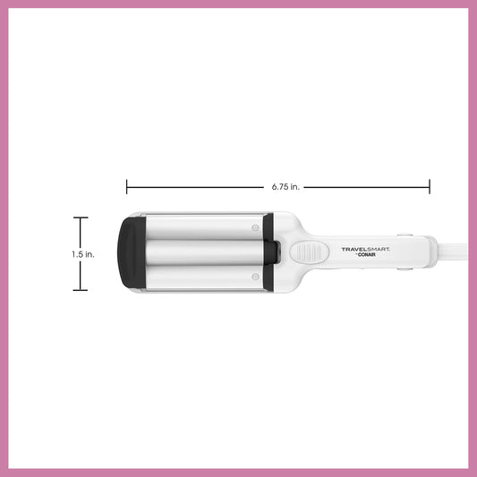 Conair portable hair waver in white displaying its compact travel friendly size