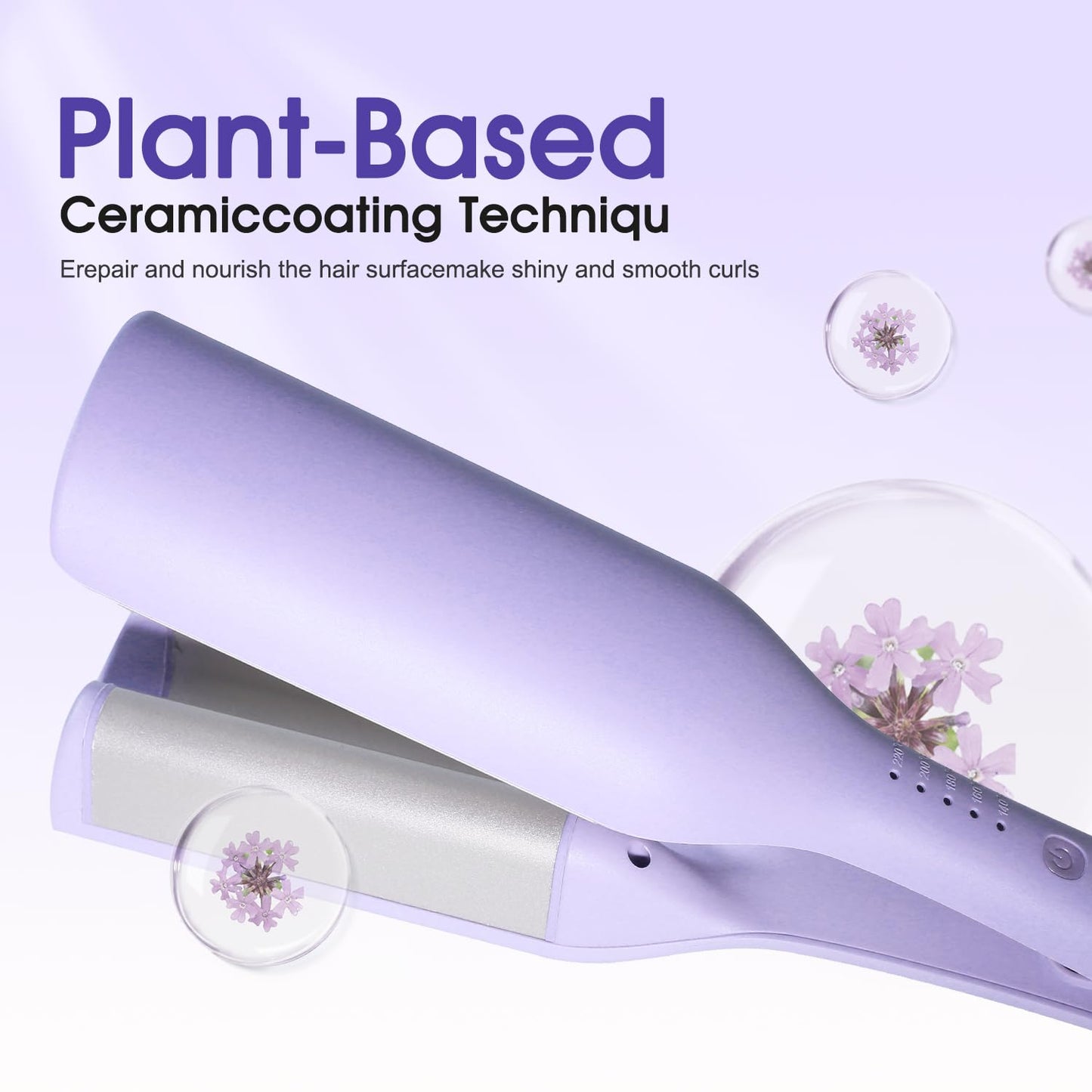 Demonstration view of the Tieumioe 32mm deep waver creating shiny mermaid beach waves on long hair.