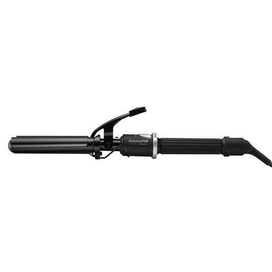 BaBylissPRO professional triple barrel hair styling iron showing the 25 heat settings dial and LED indicator light.