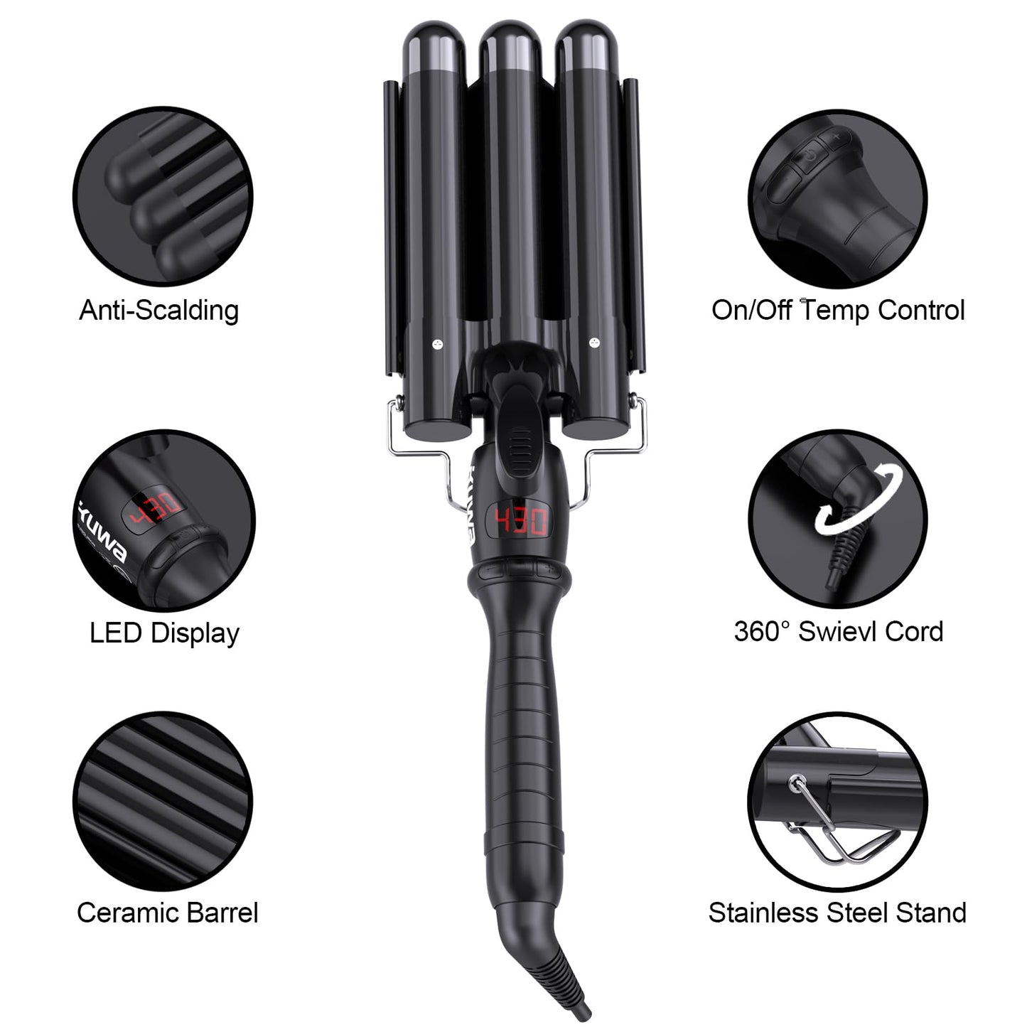 Before and after results using the Asani ceramic tourmaline triple barrel waver.