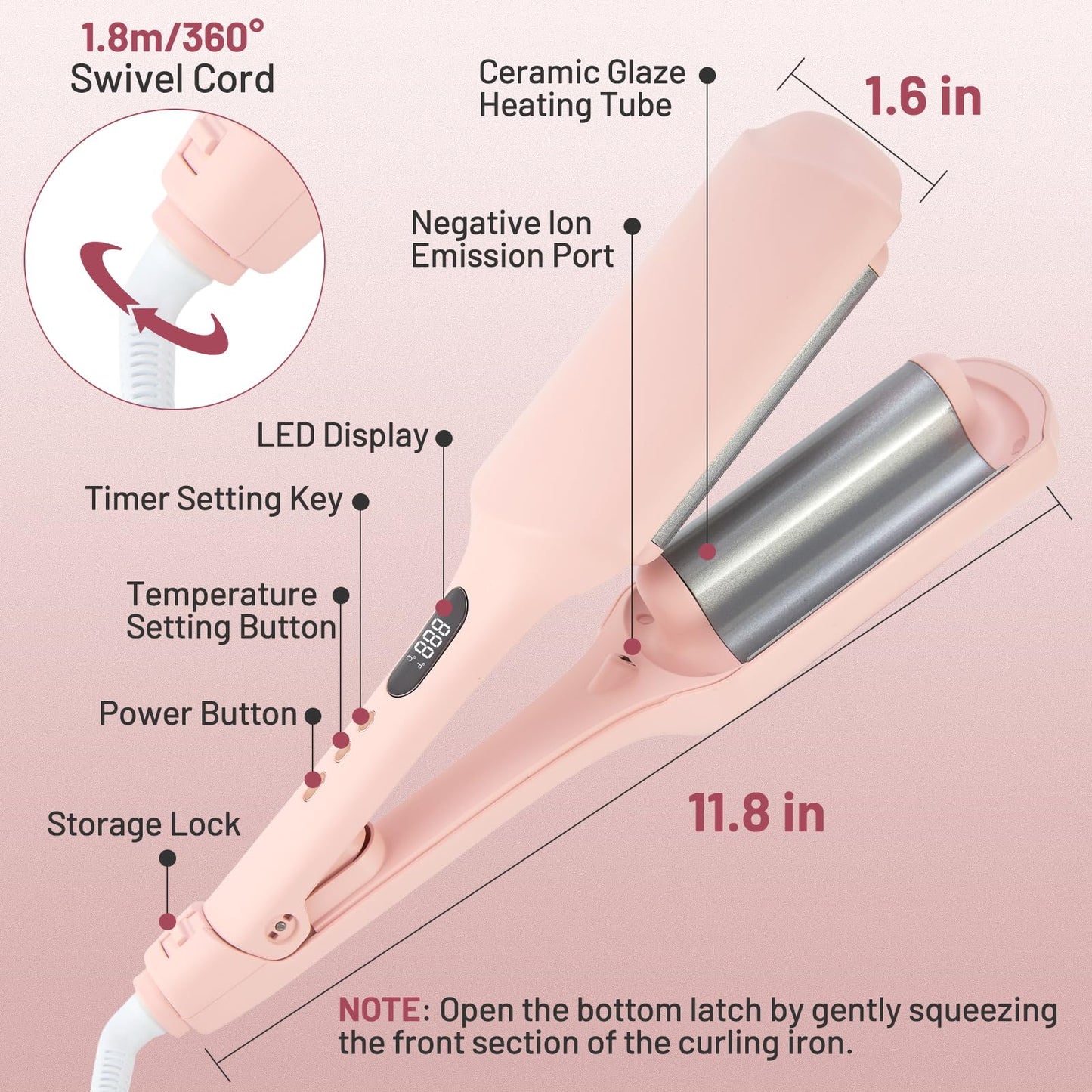 TYMO ROVY dual voltage beach waver displaying the complete product with its 360 degree swivel cord