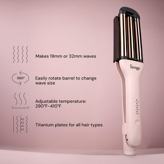 L'ANGE Hair three barrel waving tool showing the rotating cool tip mechanism for adjusting wave sizes