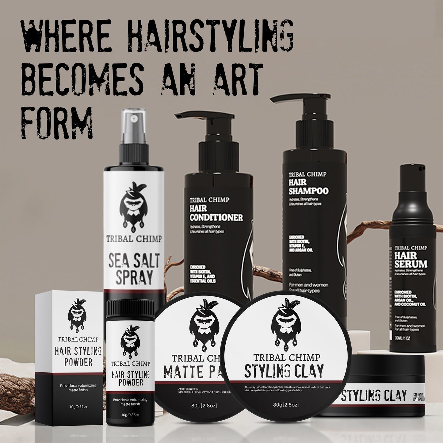 Tribal Chimp non-sticky hair styling clay close up of original imported formula