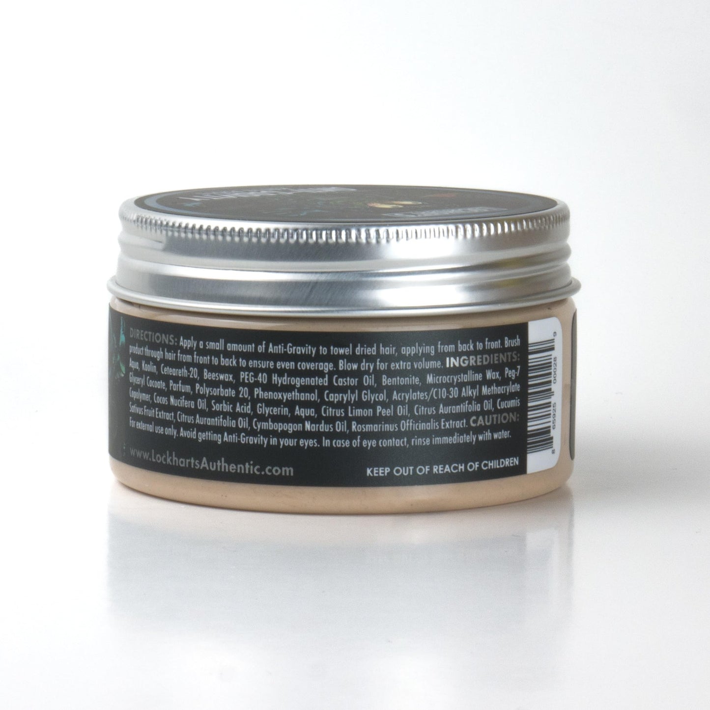 Lockhart's Anti-Gravity high texture low shine water based pomade open jar showing product cream