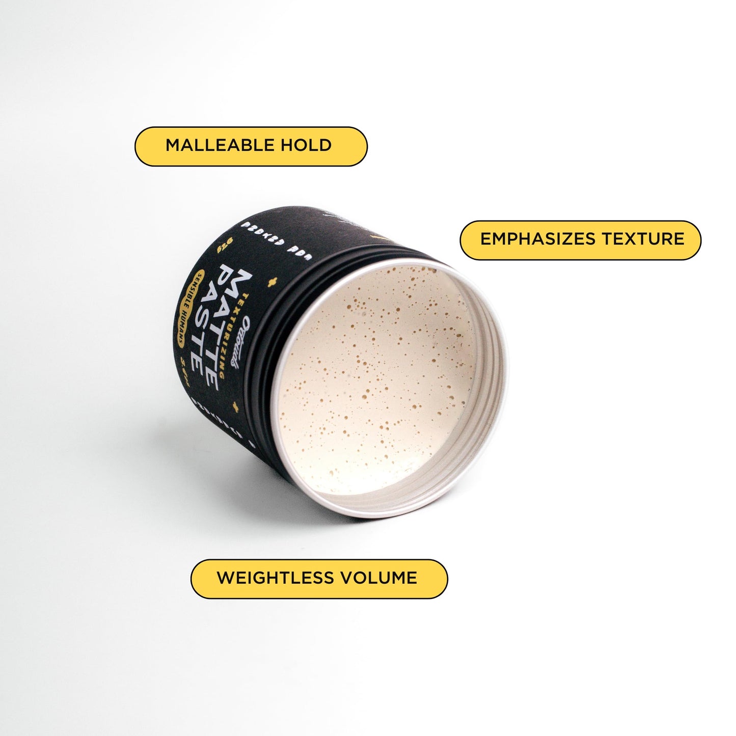O'Douds hair styling clay open jar showing smooth matte paste texture