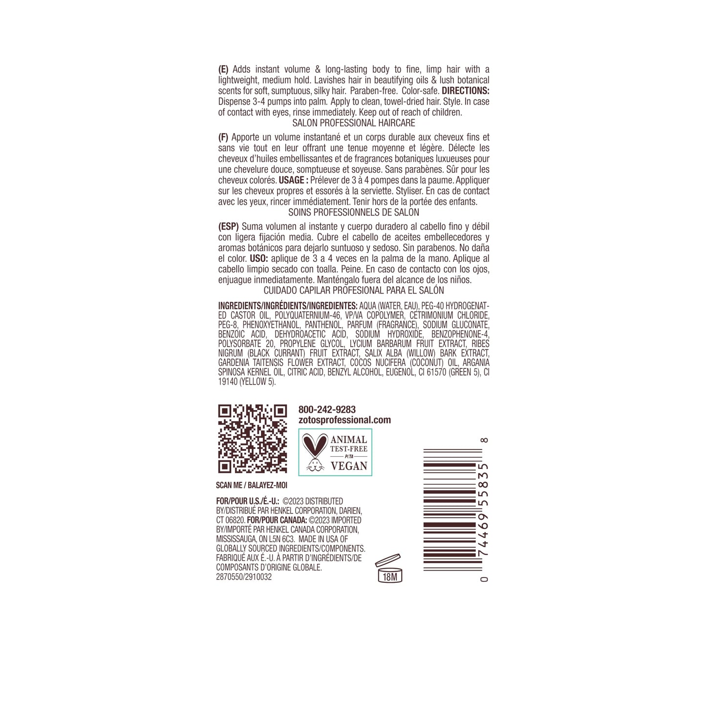 Close-up shot of the text on the Bain De Terre Rise N Shine Volumizing Foam 6.7 Fluid Ounce bottle