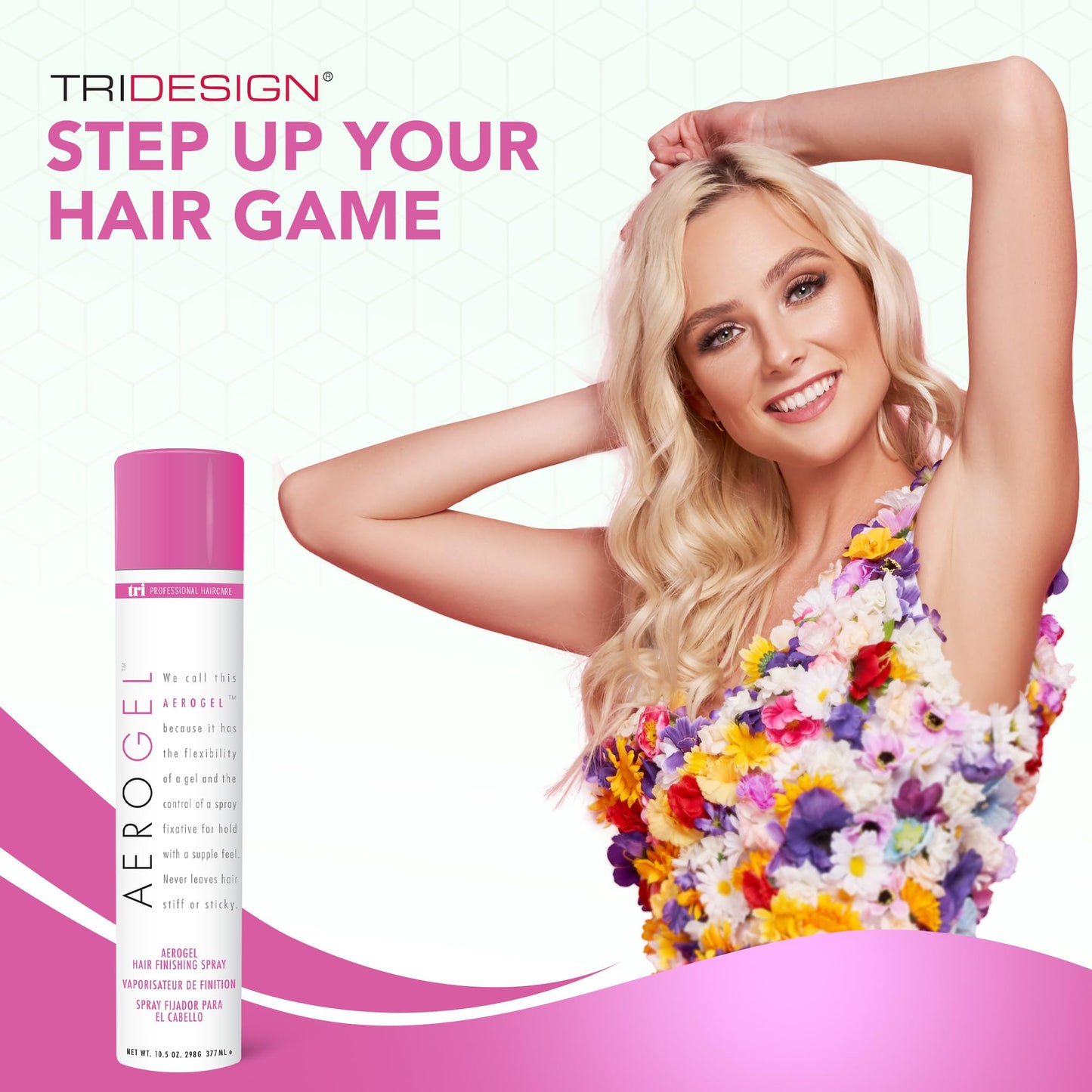 TRIDESIGN Aerogel Haircare bottle highlighting the authentic USA imported text and size details.