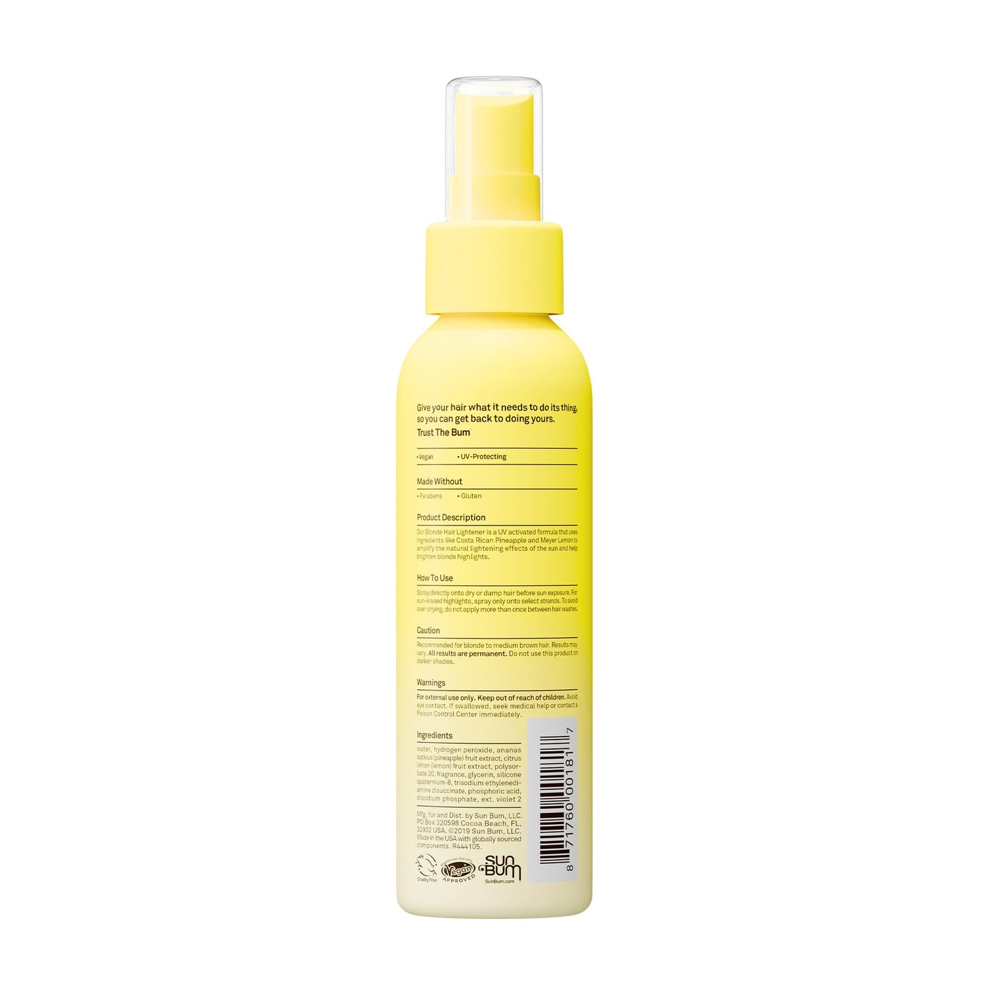 Sun Bum blonde formula beach hair care product highlighting protective features against humidity.