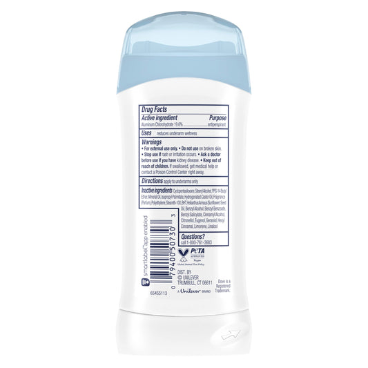 Two pack of Dove women's sweat and odor protection deodorant sticks showcasing the clear application benefit