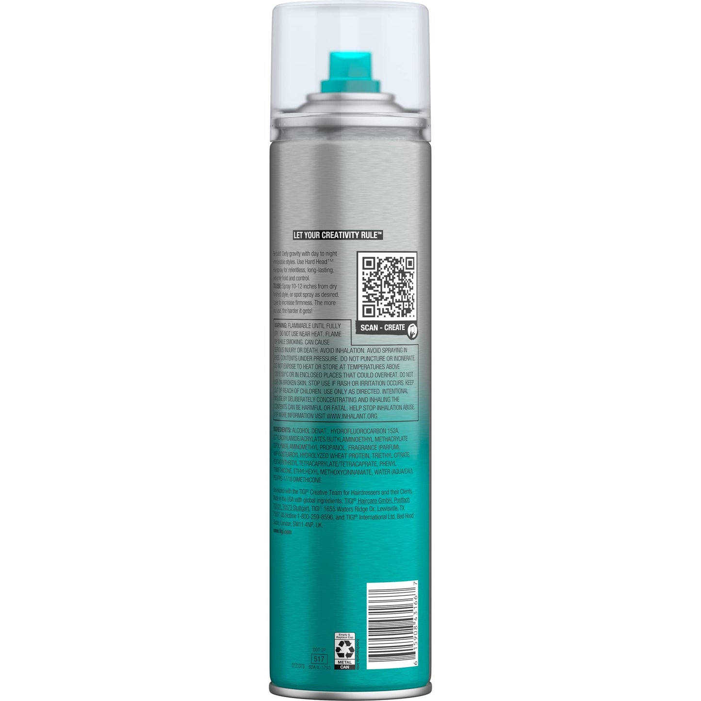 USA sourced TIGI styling spray showcasing secure cap and nozzle design