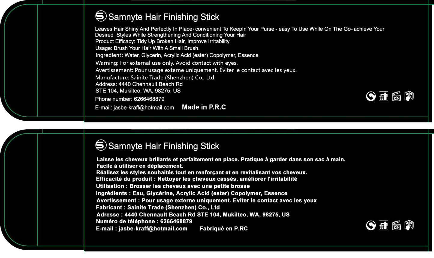 Two pieces of Samnyte hair mascara sticks showing the internal grooming brush