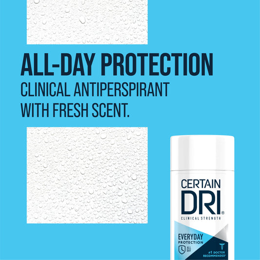 Certain Dri clinical unisex fresh solid deodorant stick close up highlighting 72 hour protection