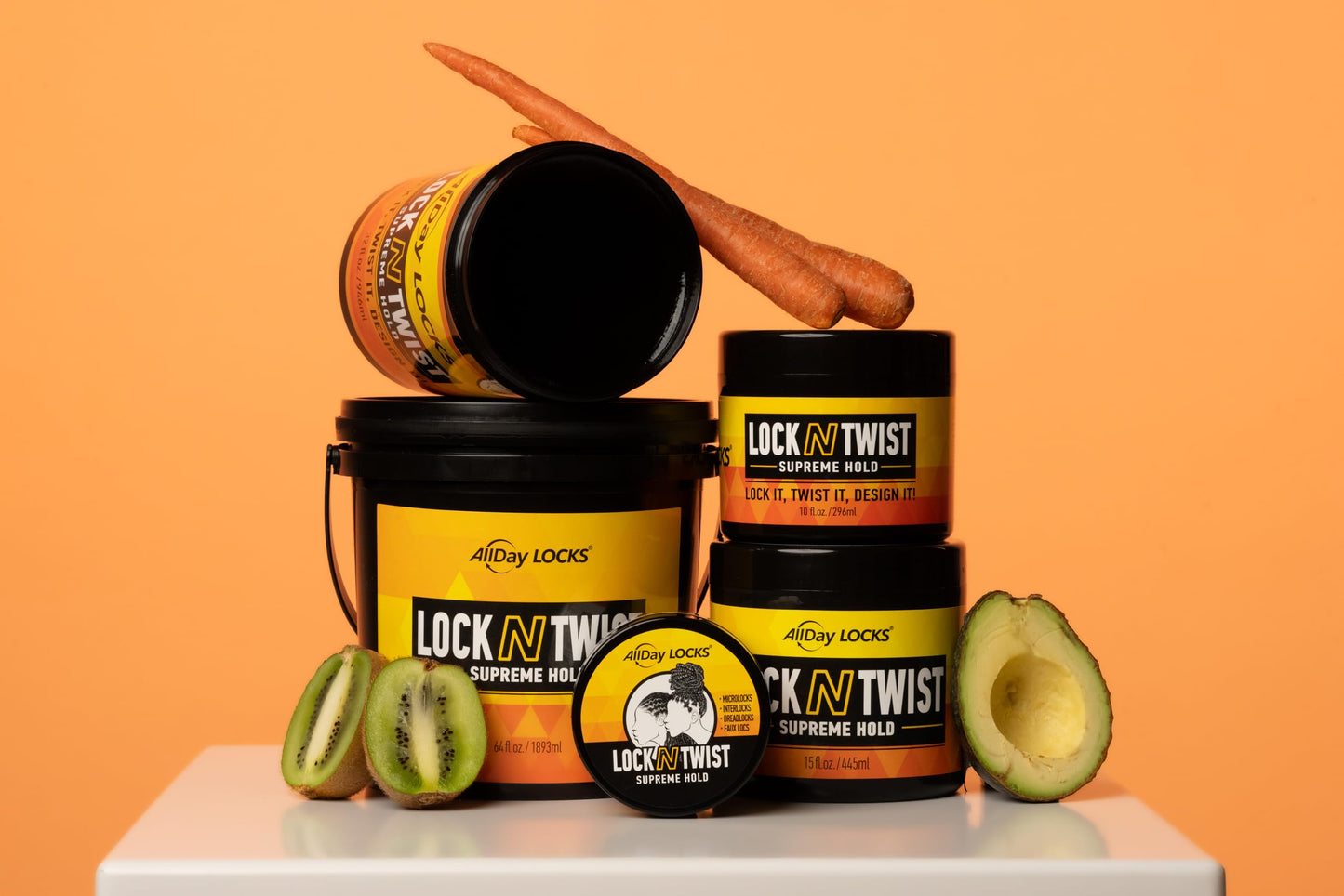 AllDay Locks Lock N Twist packaging layout for professional salon hair care