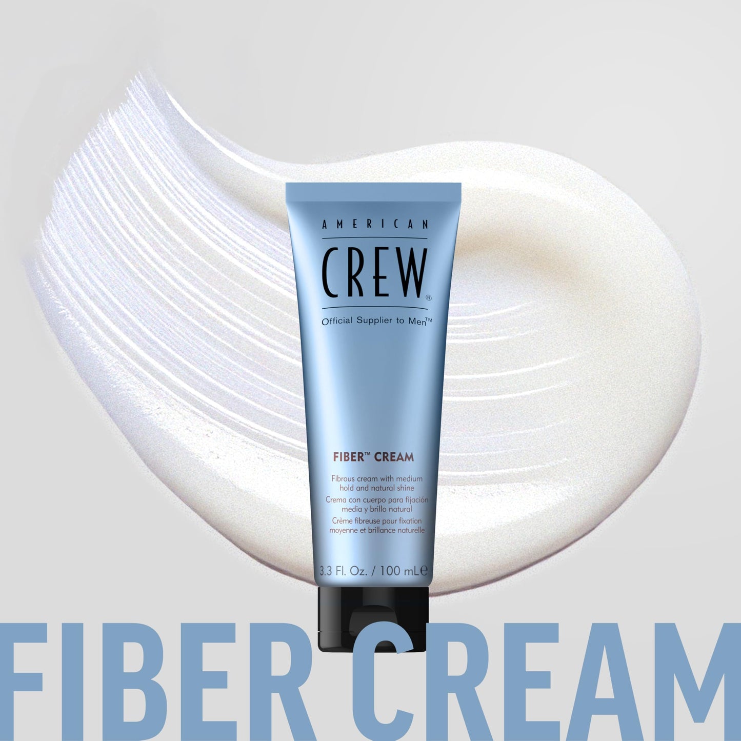 American Crew Fiber Cream full packaging display with natural shine benefits.