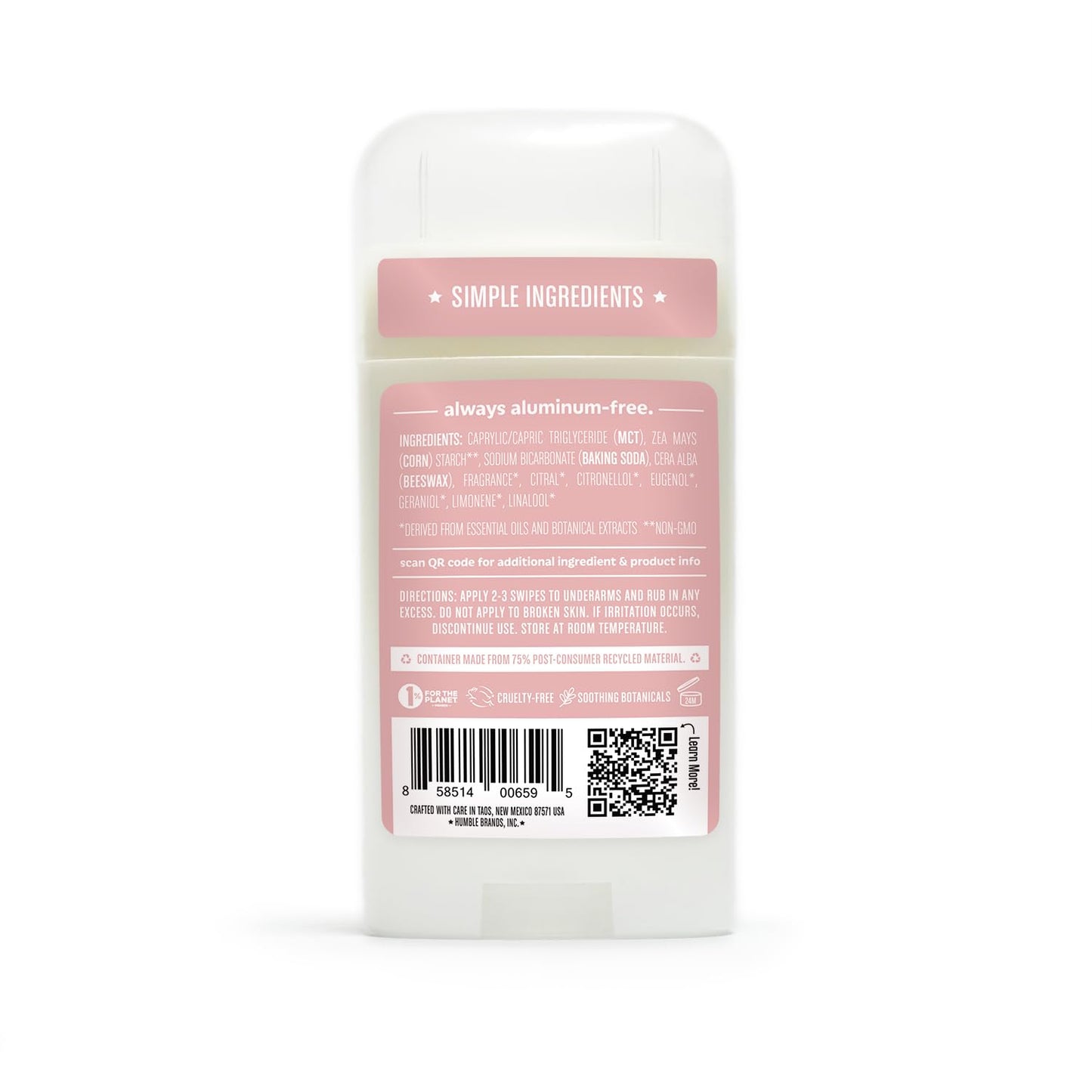 Humble Simple and True non-toxic personal care stick product label view