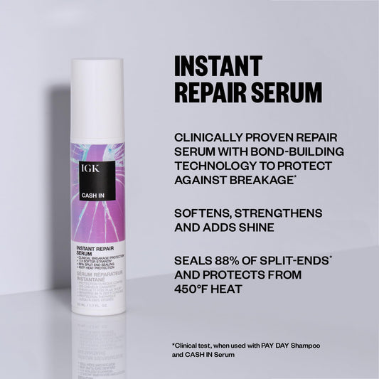 IGK professional split end sealing serum container on plain background
