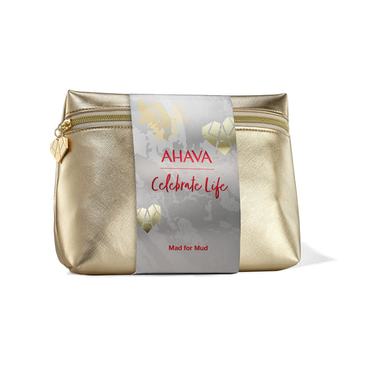 AHAVA Dead Sea mineral skincare gift pack including face cream, mud mask, and hand lotion