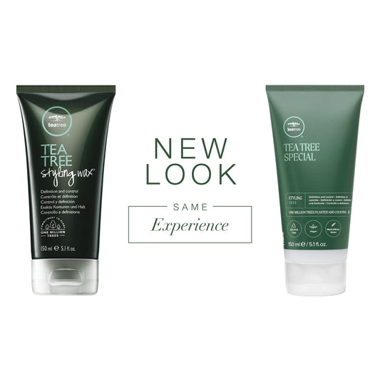 Tea Tree flexible hold hair wax packaging showing ingredients
