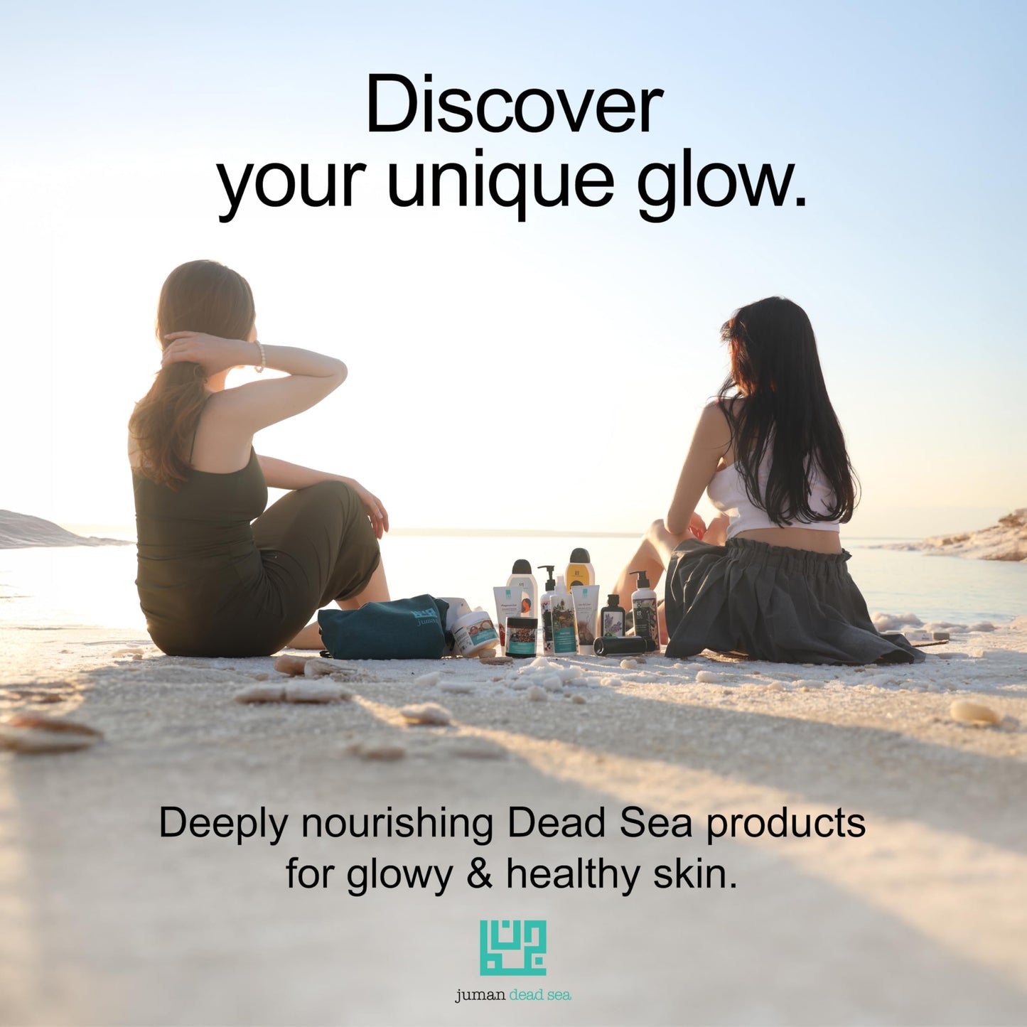 JUMAN skincare collection pouch featuring the authentic allergy tested mud mask for healthy glowing skin