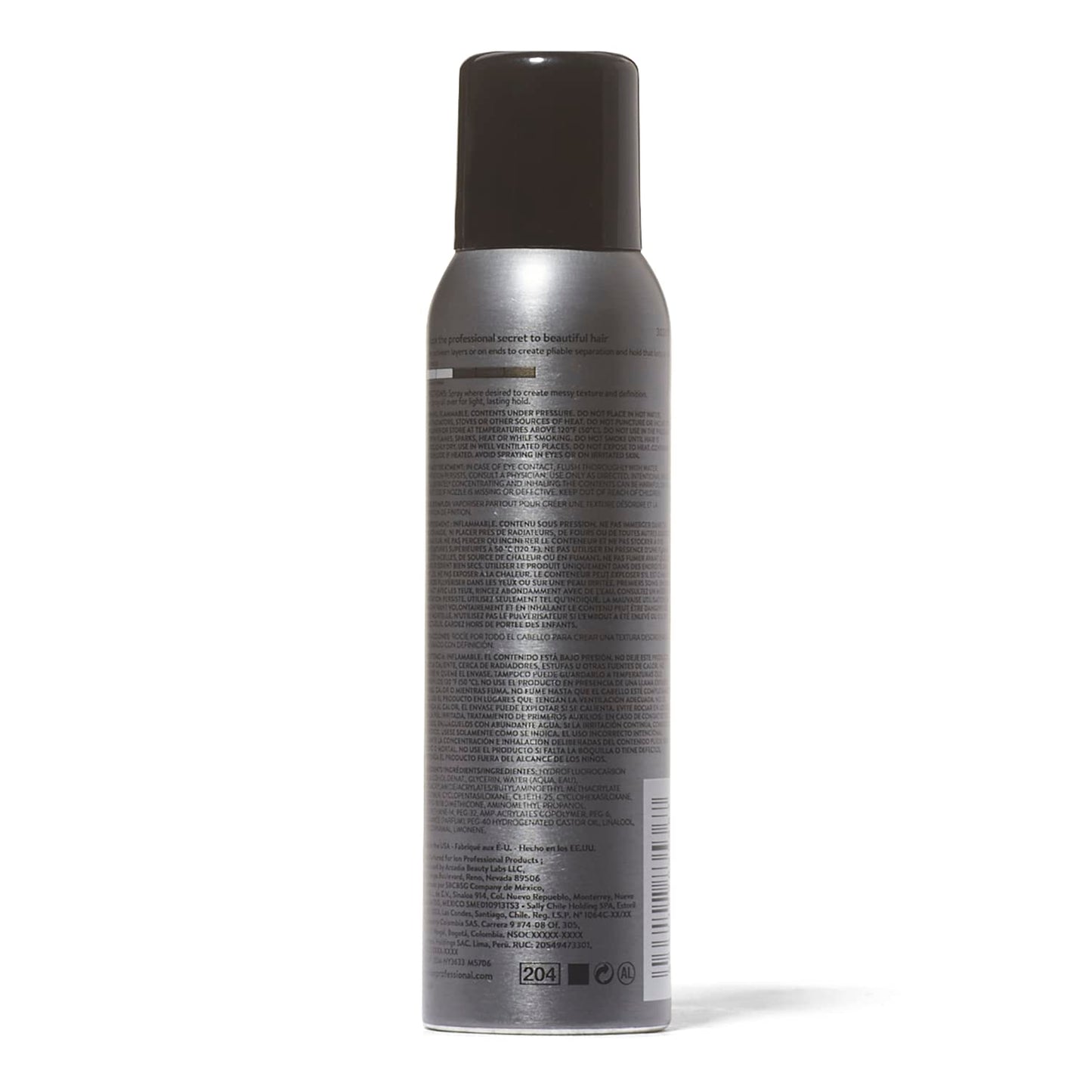Ion hair wax spray 4.5 ounce can showcasing professional anti frizz texturizing benefits.