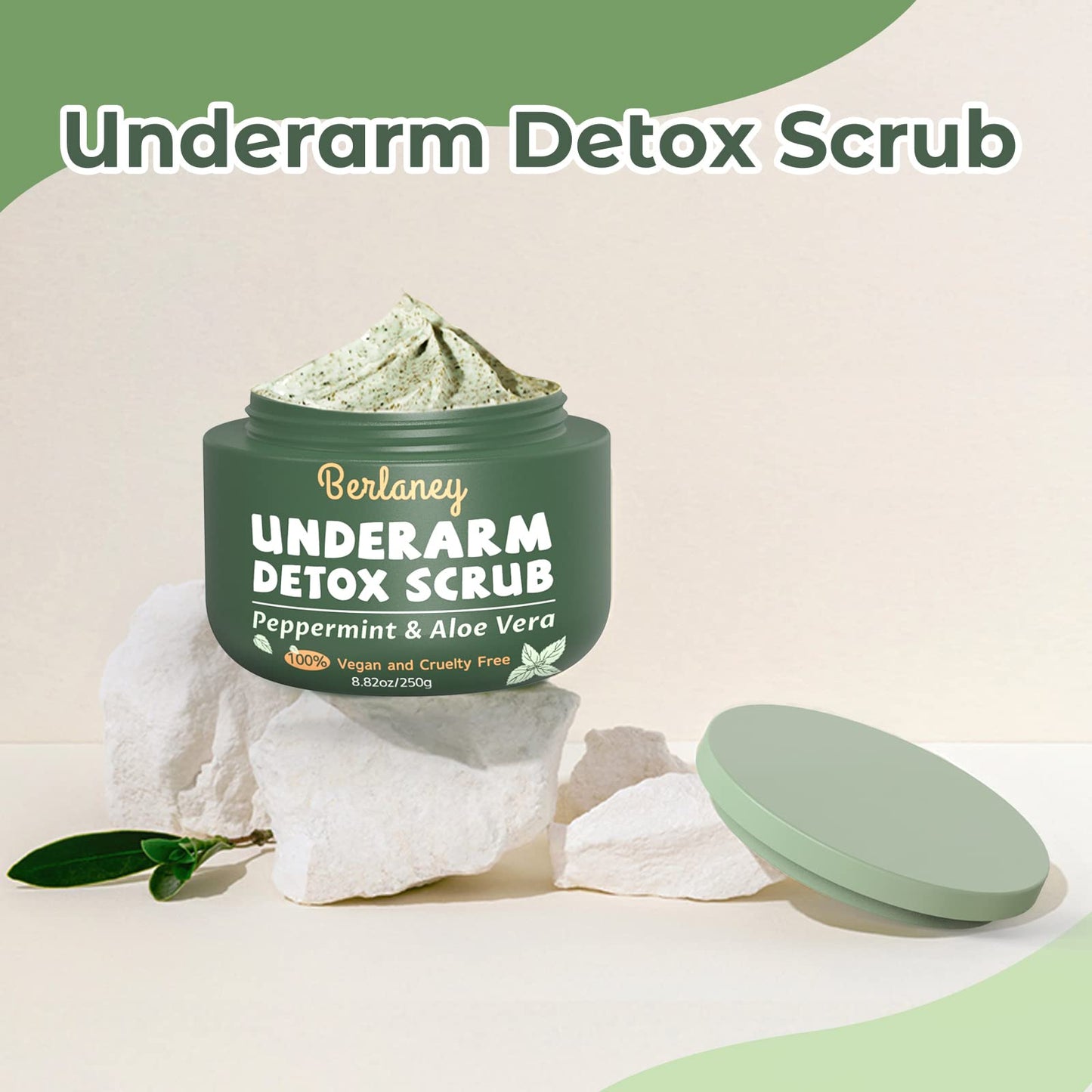 Full range presentation of Berlaney body care products emphasizing the vegan and cruelty-free formulation certifications.