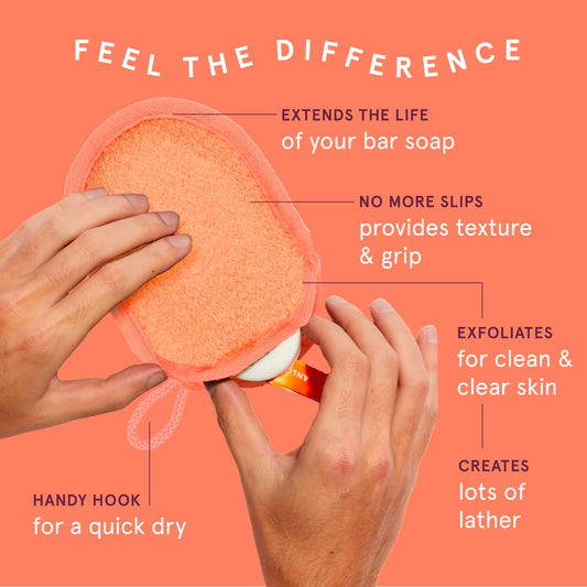 Cleanlogic textured exfoliator scrubber pouch close up skin texture
