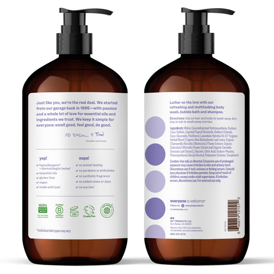 Two pack 32 fluid ounce bottles of Everyone 3-in-1 soap